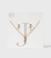 New Look Gold J Initial Earrings and Necklace Gift Set